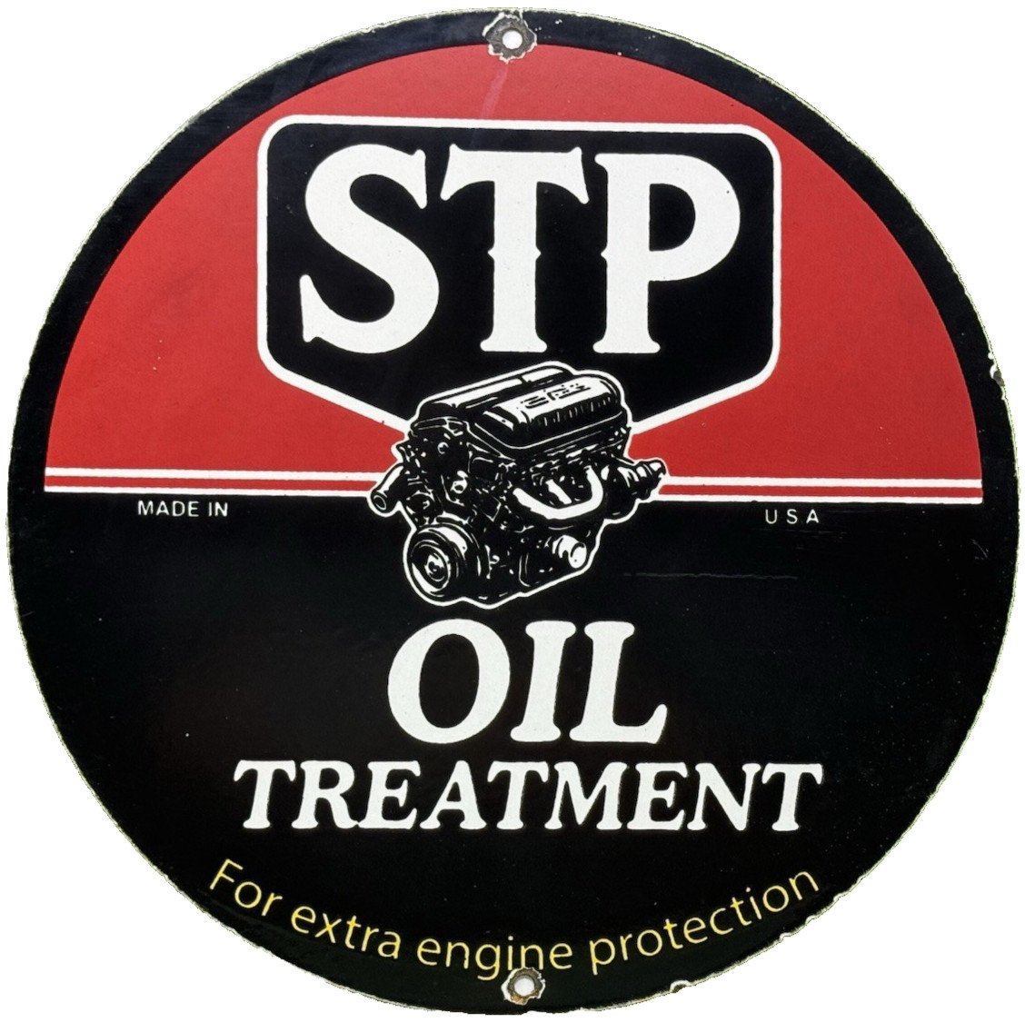 VINTAGE STP OIL TREATMENT PORCELAIN SIGN MECHANIC GAS STATION MOTOR OIL PUMP