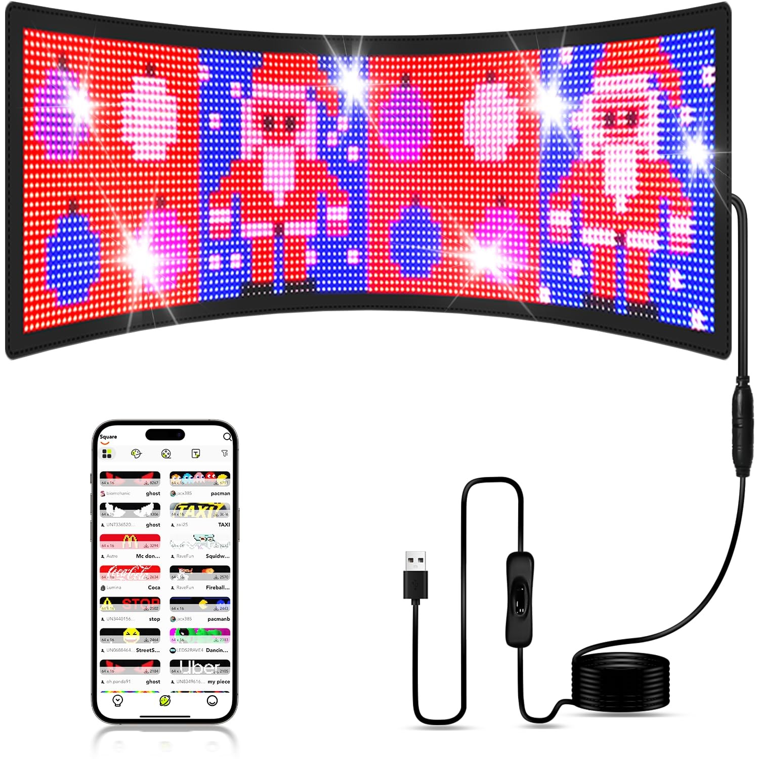 23″x8.5″ Programmable LED Sign – Bright, Animations, Text – Car, Storefront