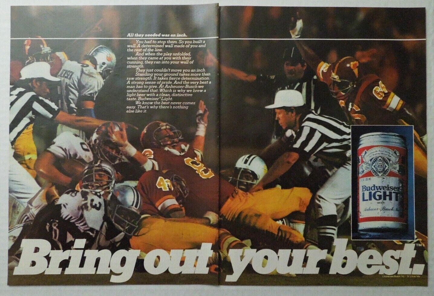 1982 BUD LIGHT 2 Page Magazine Ad – Bring Out Your Best (Football)