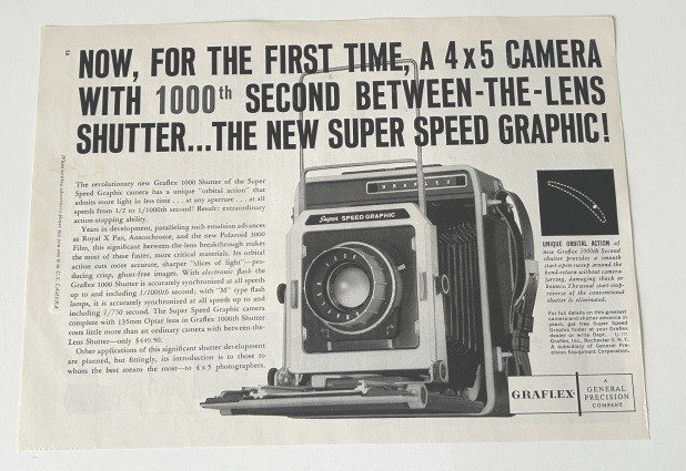Graflex Super Speed Graphic 4×5 Camera – Original Magazine Ad 1959