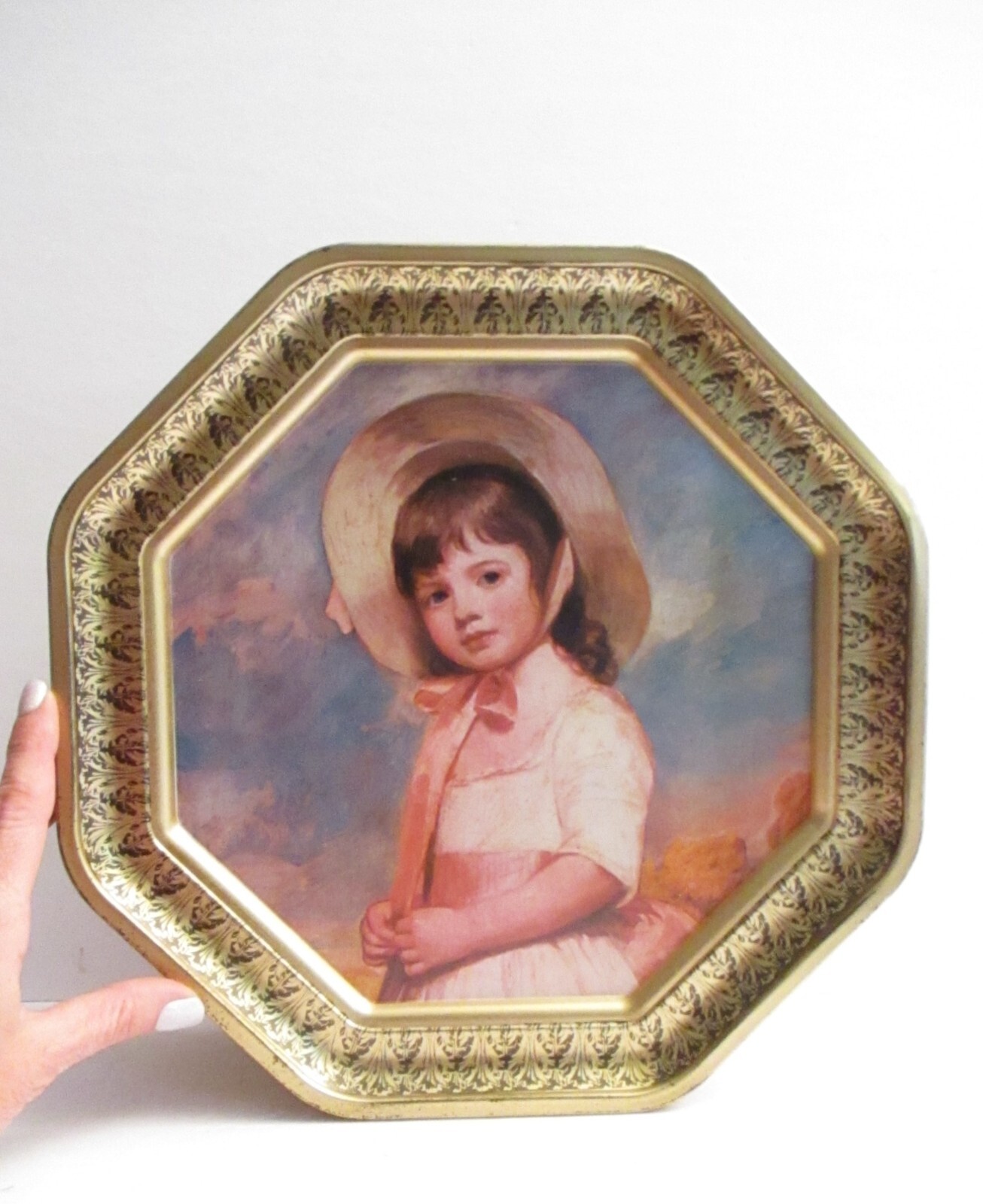 Huge Vintage English Biscuit Cookie Tin Double-sided Victorian Child Portraits