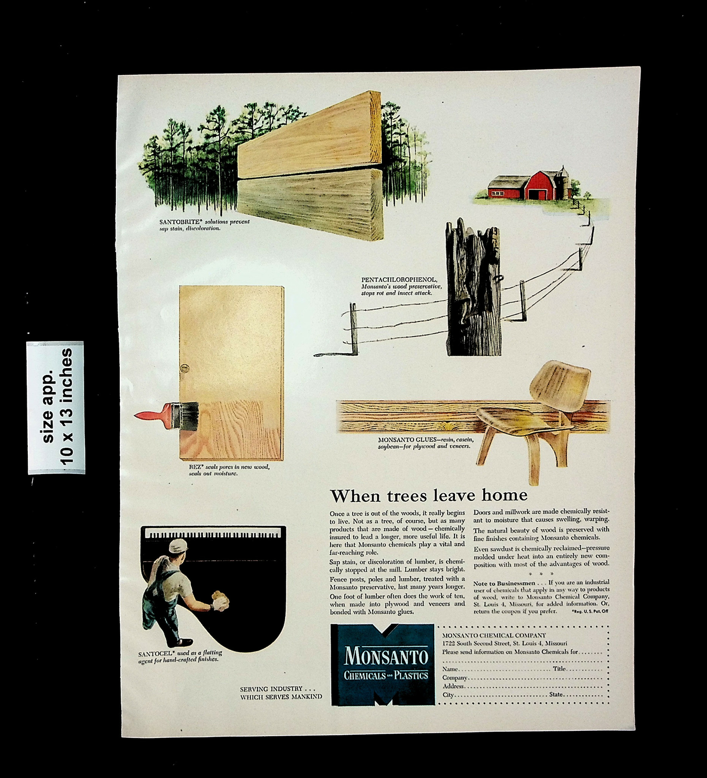 1948 Monsanto Chemicals Plastics Trees Leave Home Piano Vintage Print Ad 26715