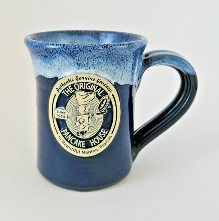 2018 Deneen Pottery The Original Pancake House Naples Florida Blue Coffee Mug