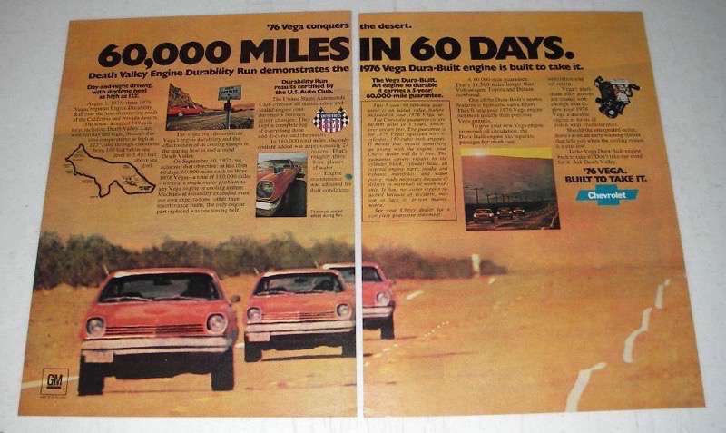 1976 Chevrolet Vega Car Ad – 60,000 Miles in 60 Days