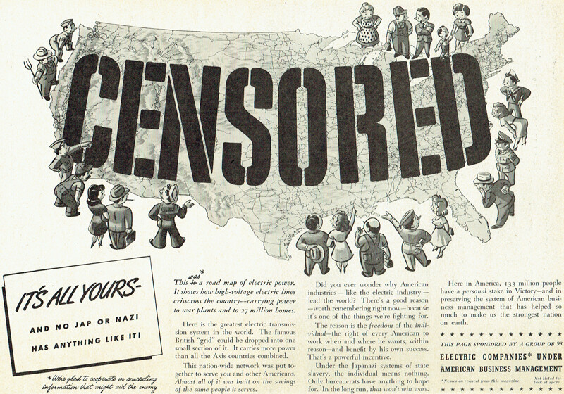 Censored Map of Electric Power WW2 Freedom Of the Individual 1942 Magazine Ad