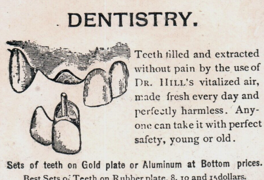 1880s Dr. E.G. Hill Albany Dentist Tooth Implants & Vitalized Air F142