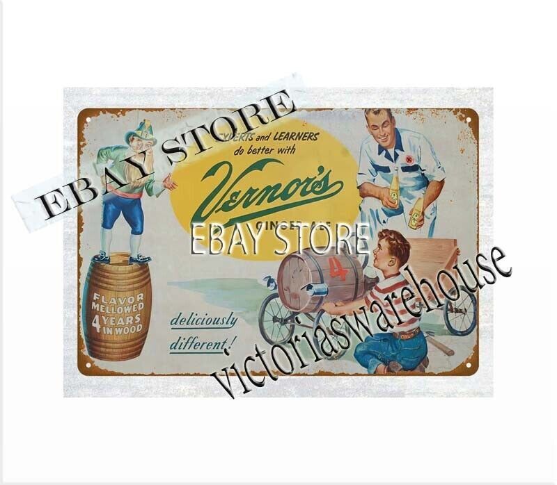 1950s Vernor’s Ginger Ale Detroit Gnome metal tin sign plaques pub studio