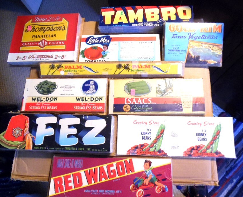 1000 Vintage can labels,10 diff & 100 ea, all mint,grapes,veggies,seafood,cigars