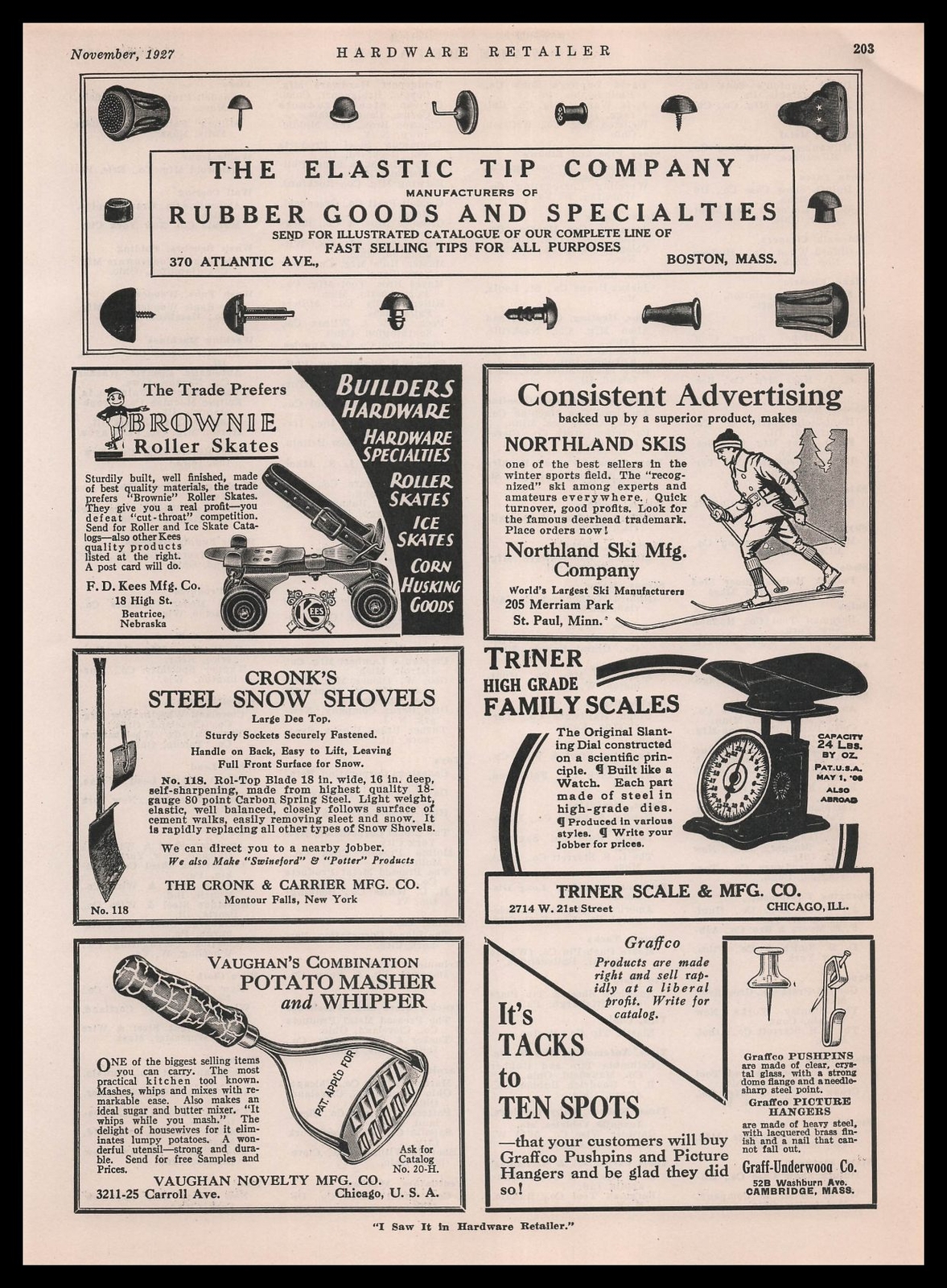 1927 Cronk & Carrier Steel Snow Shovels Montour Falls New York Vintage Print Ad