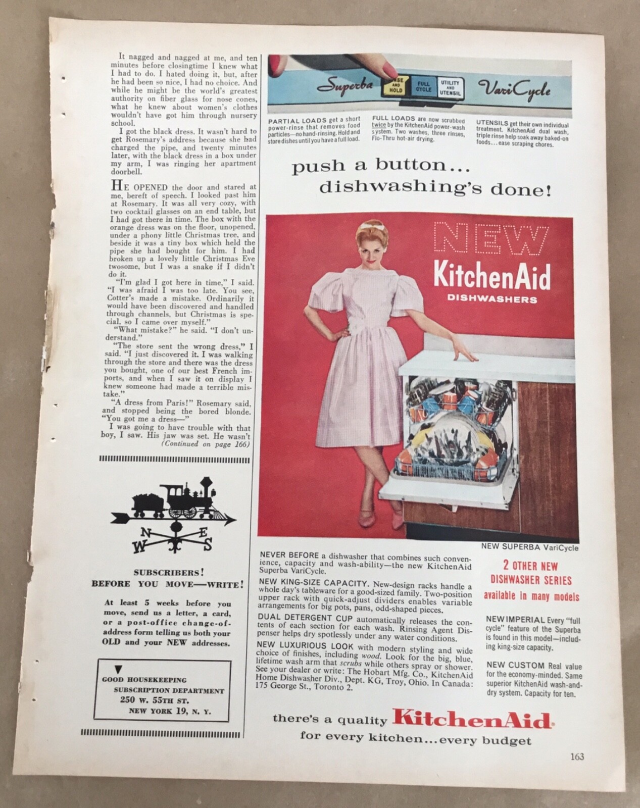 KitchenAid dishwasher print ad 1960 orig vintage 60s retro home decor appliances