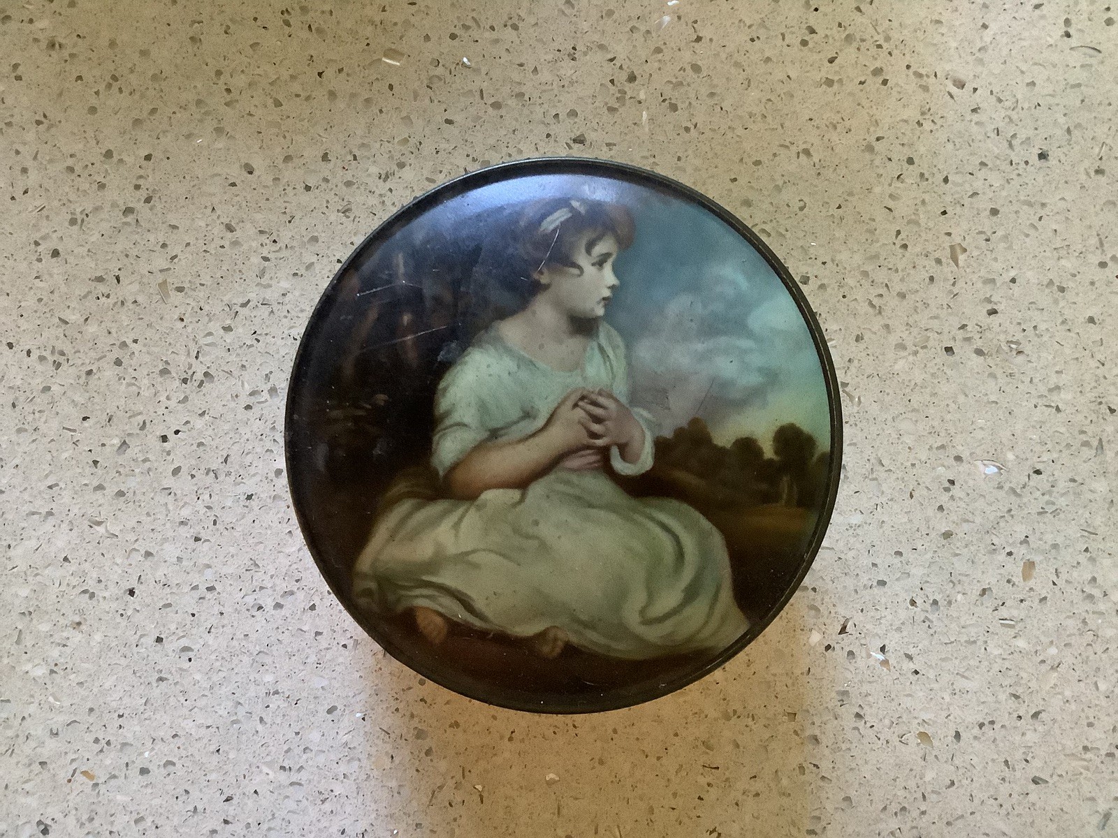 Vintage Candy/Toffee Metal Tin with “ The Age Of Innocence” Painting On Lid
