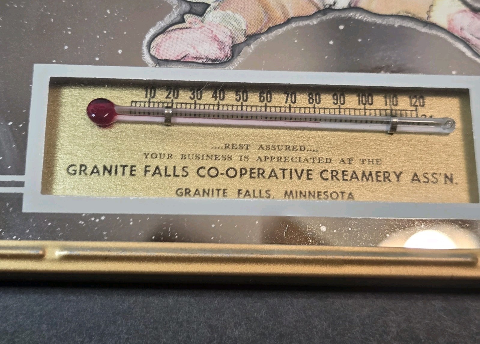 Vtg Advertising Thermometer Mirrored Baby Asleep Creamery Assn. Minnesota READ