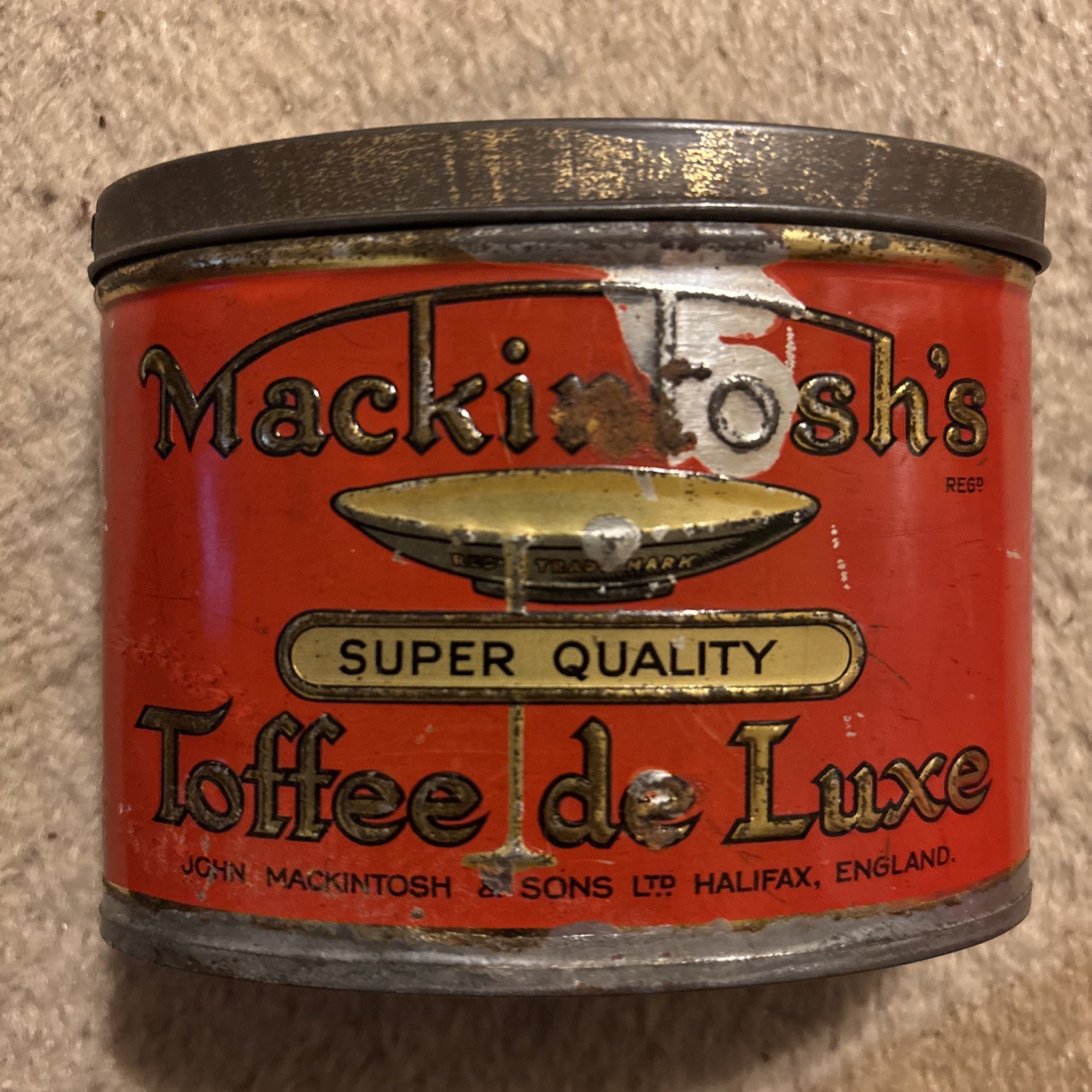 Vintage Mackintosh’s Toffee Tin Halifax, England-Superior Quality-With Cutter