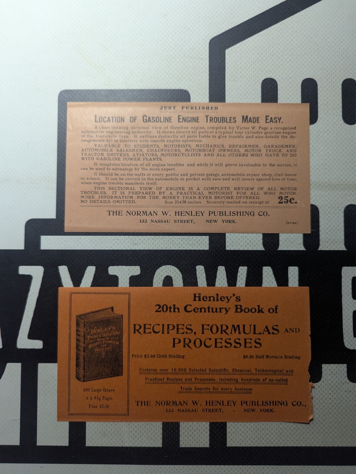 Vintage Book Coupons Henley’s Recipes, Formulas and Processes and Gasoline Engin
