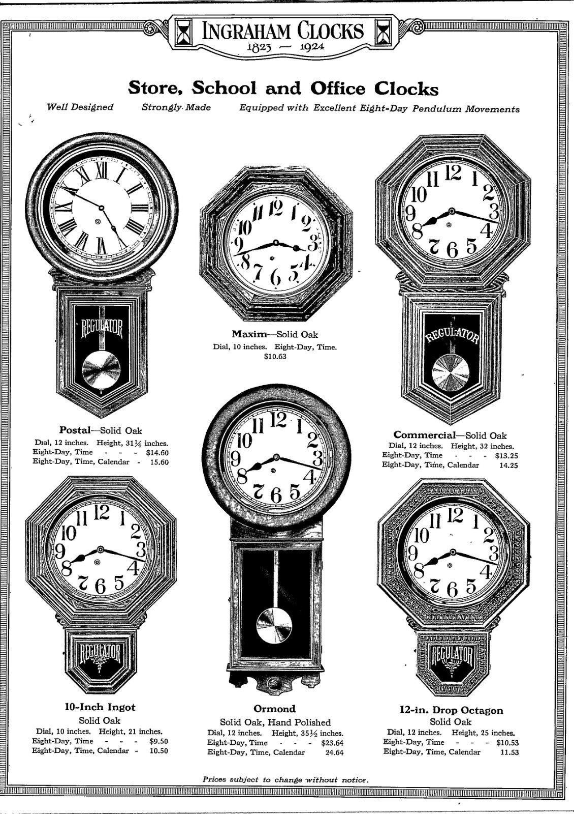 1924 Ingraham Clocks Store School and Office Clocks Catalog Page 2 sided