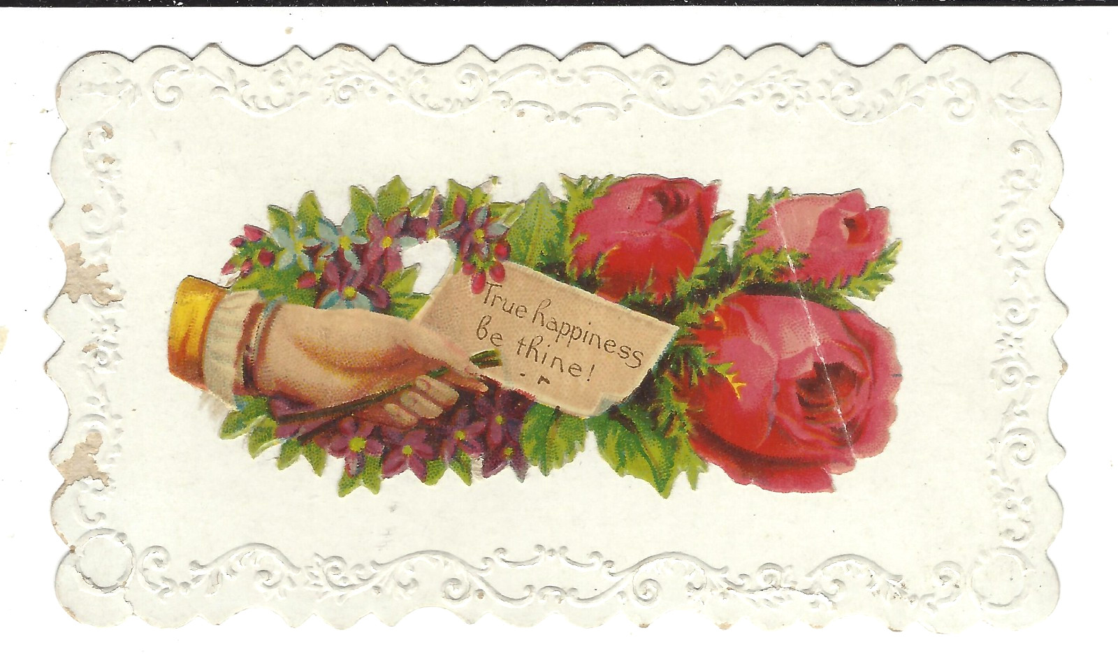 VTG Victorian Embossed Die Cut Gift Card Tag Handing Card and Bouquet of Roses