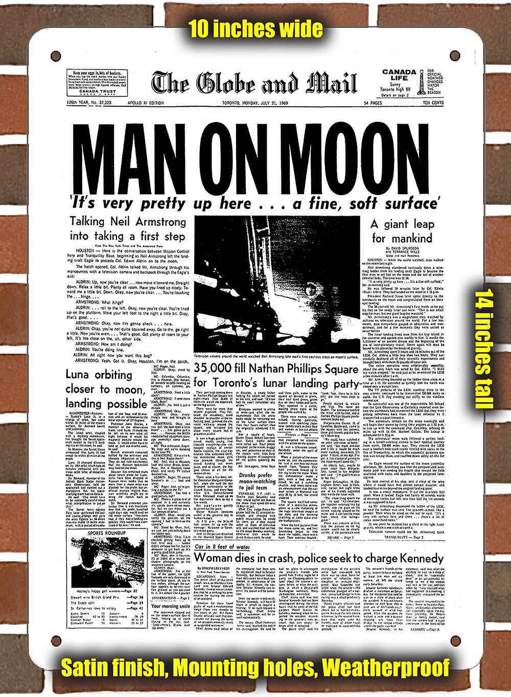 Metal Sign – 1969 Man on the Moon Headline- 10×14 inches