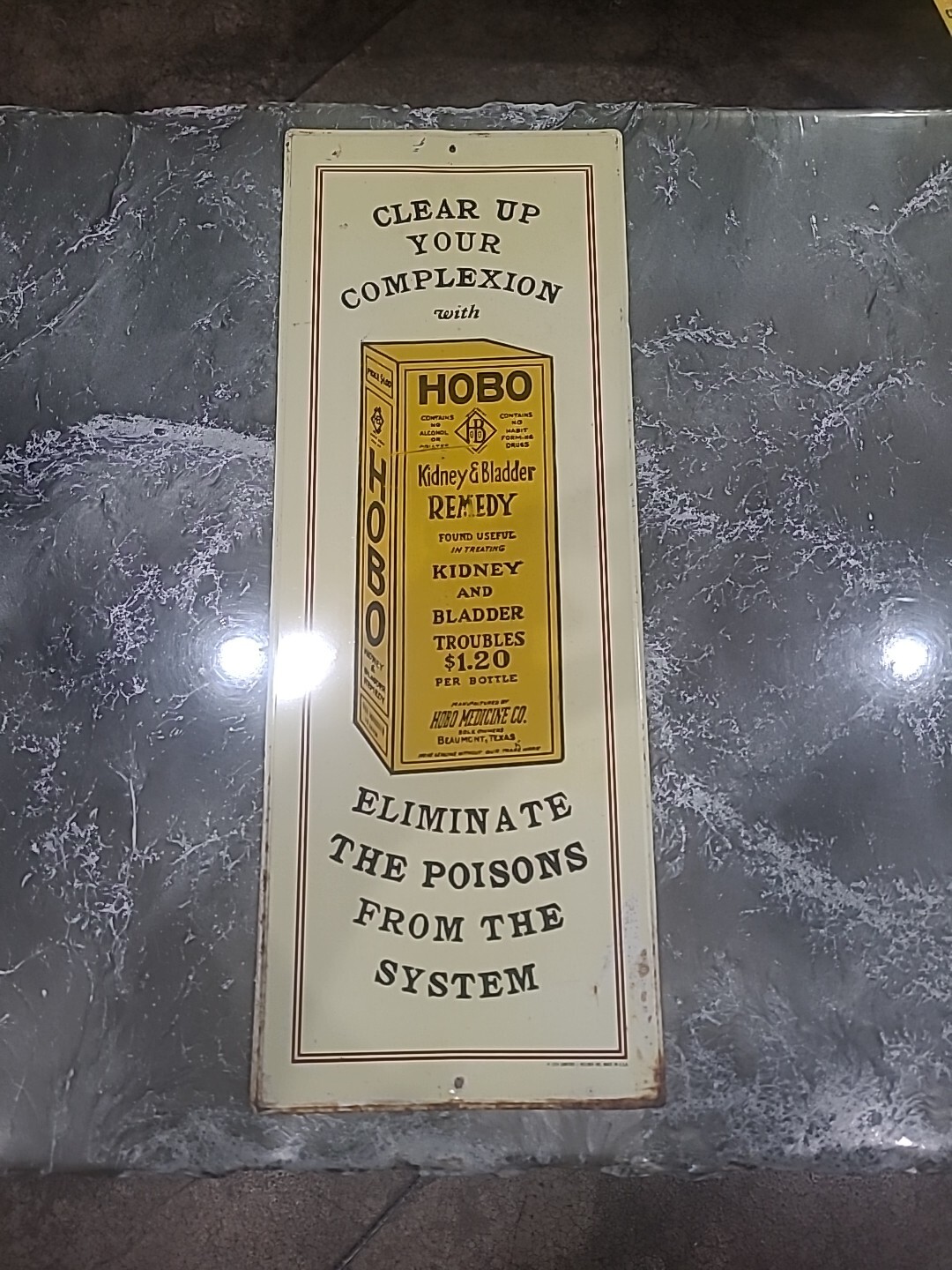 Vintage Hobo Kidney & Bladder Embossed Tin Sign 1974