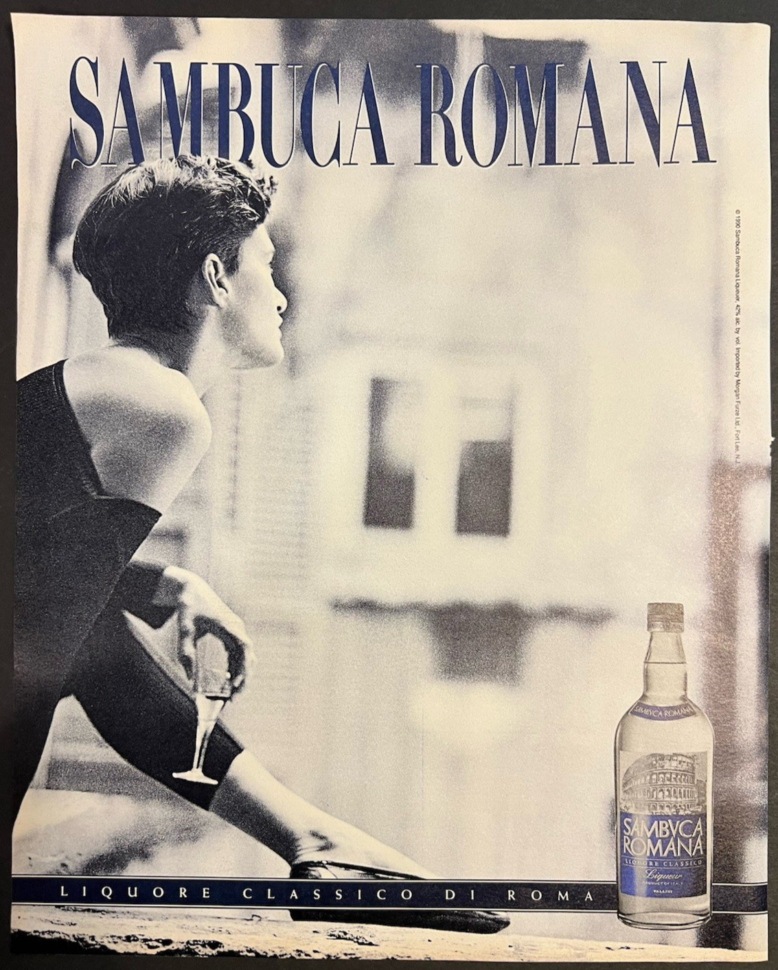 Vtg 1990s AD-Sambuca Romana-Liquor Classico Di Roma-Bare Shouldered Female Model