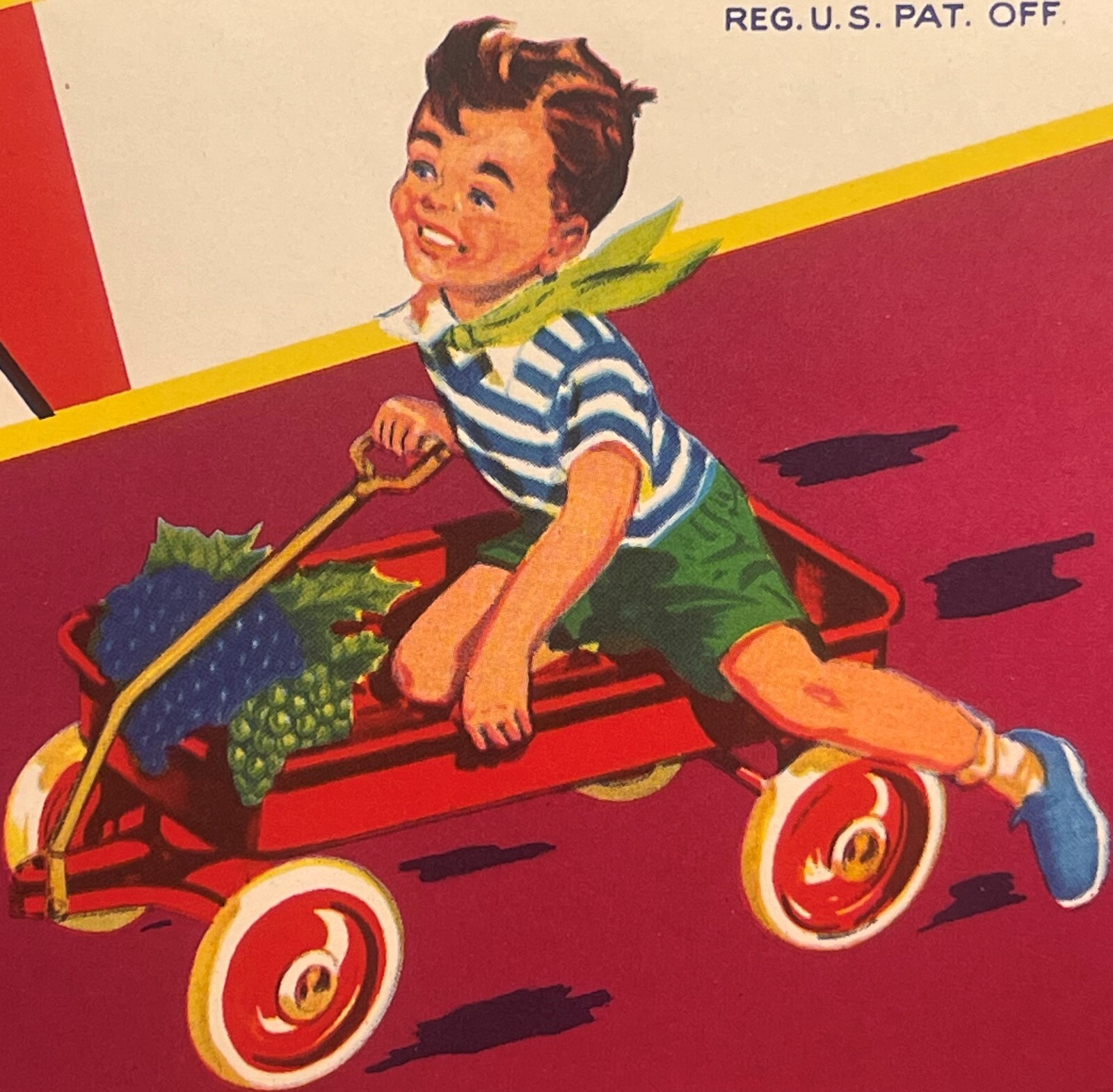 Antique Vintage Red Wagon Crate Label, Reedley, CA, 1950s