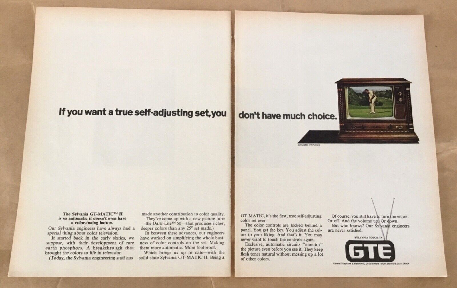 GTE Sylvania print ad 1974 vintage 1970s retro art decor television GT-Matic II