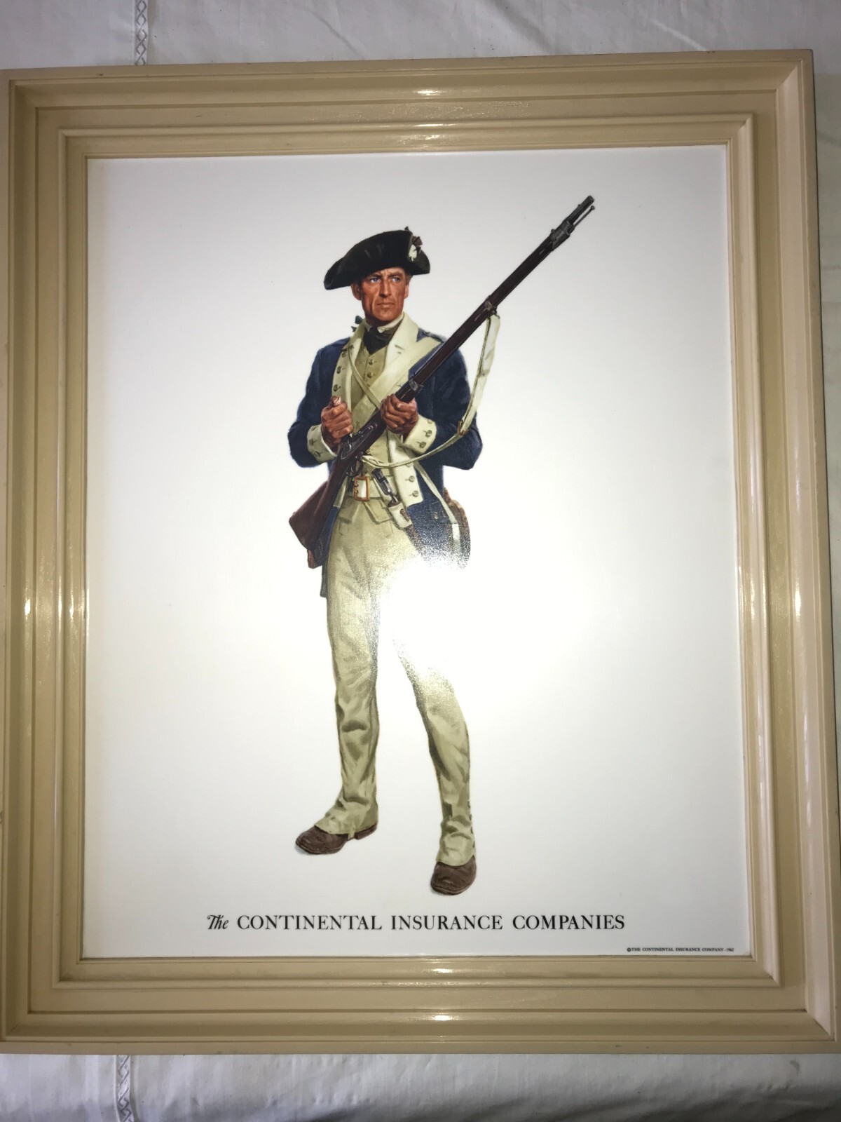 1962 TOM LOVELL Art 1781 CONTINENTAL Army Soldier INSURANCE Company FRAMED SIGN