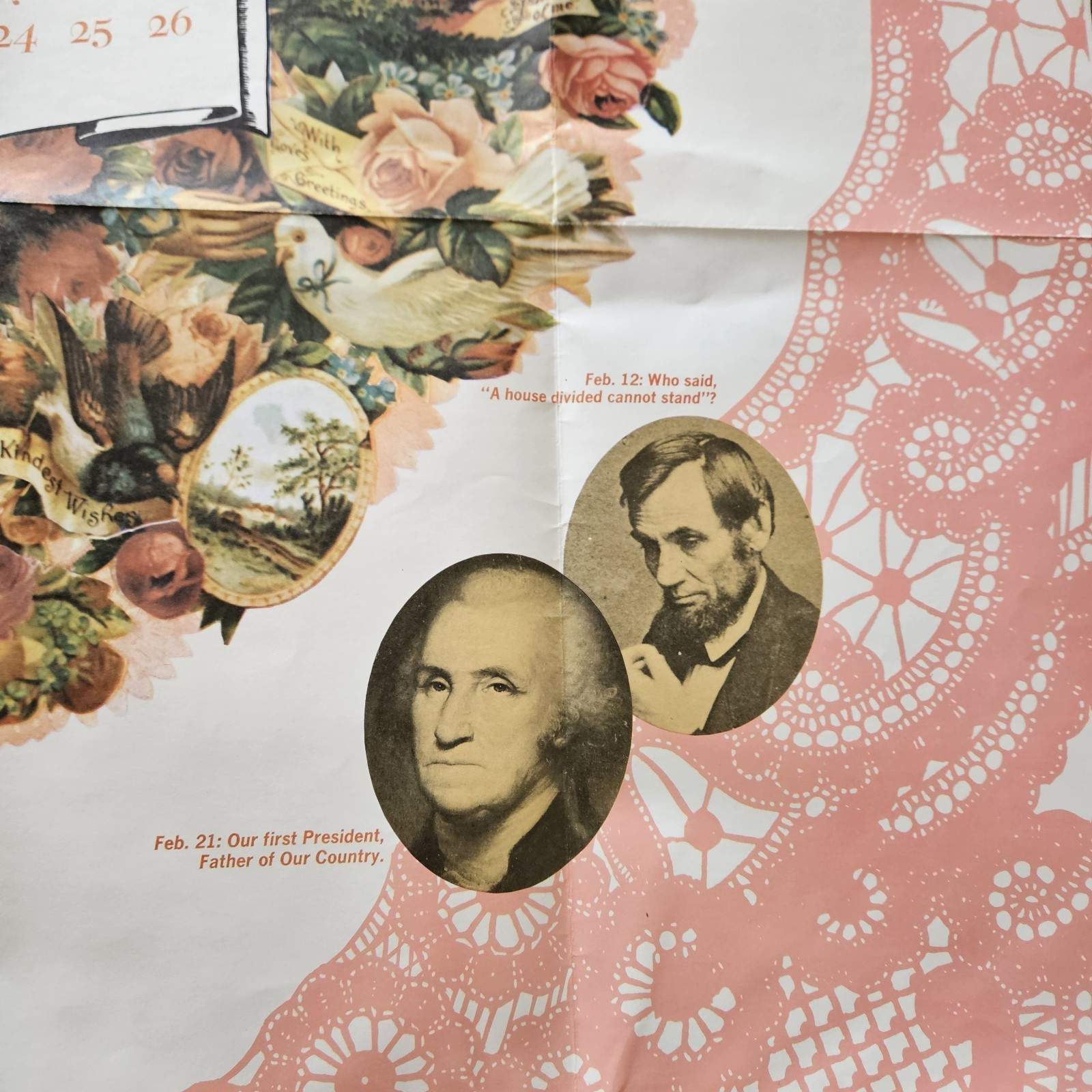 Vtg Febuary Valentine Calendar Poster 1972 34 x 28″ Fold Out Heart Paper Craft
