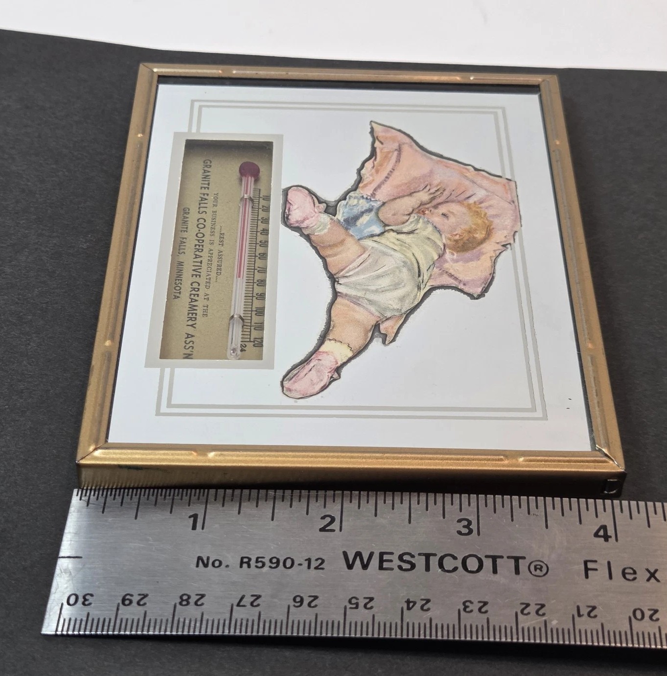 Vtg Advertising Thermometer Mirrored Baby Asleep Creamery Assn. Minnesota READ