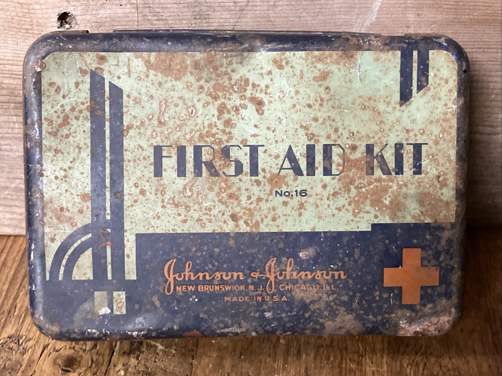 Old Vintage First Aid Kit by Johnson & Johnson Tin Can Box 1940’s