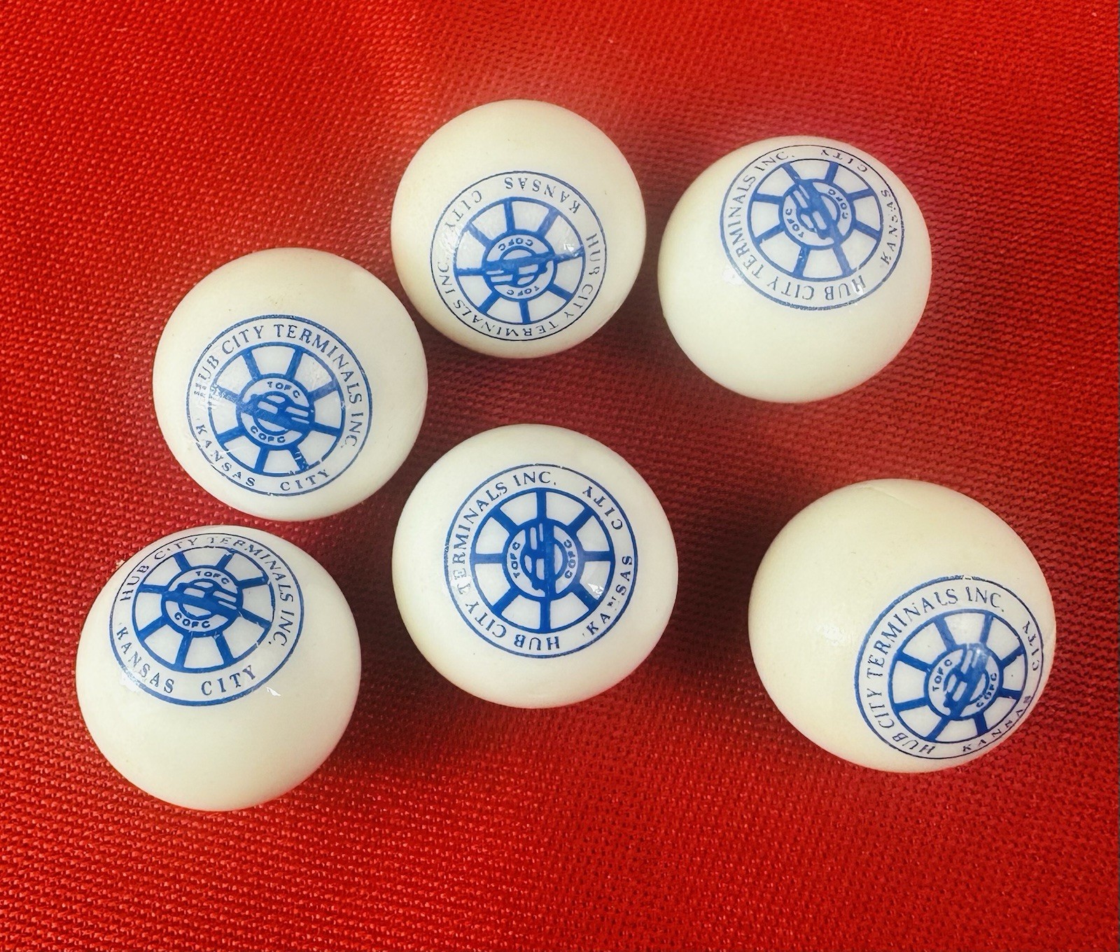 Lot 6 Vtg Advertising Marbles Hub City Terminals Inc Kansas City KS Logo White