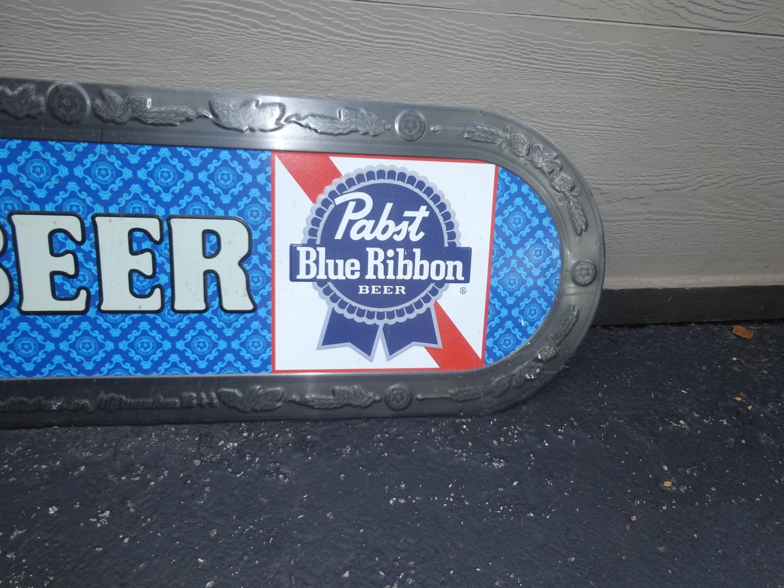 VINTAGE ANTIQUE ORIGINAL PABST BLUE RIBBON COLD BEER 🍺 BIG 58″ X 18″ METAL SIGN