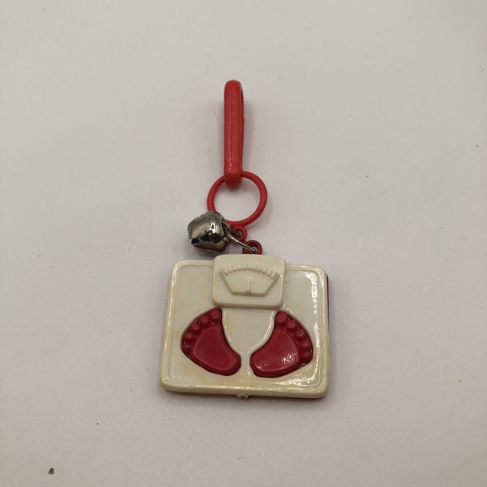 Vintage 1980s Plastic Bell Charm White Red Bath Scale Charm For 80s Necklace