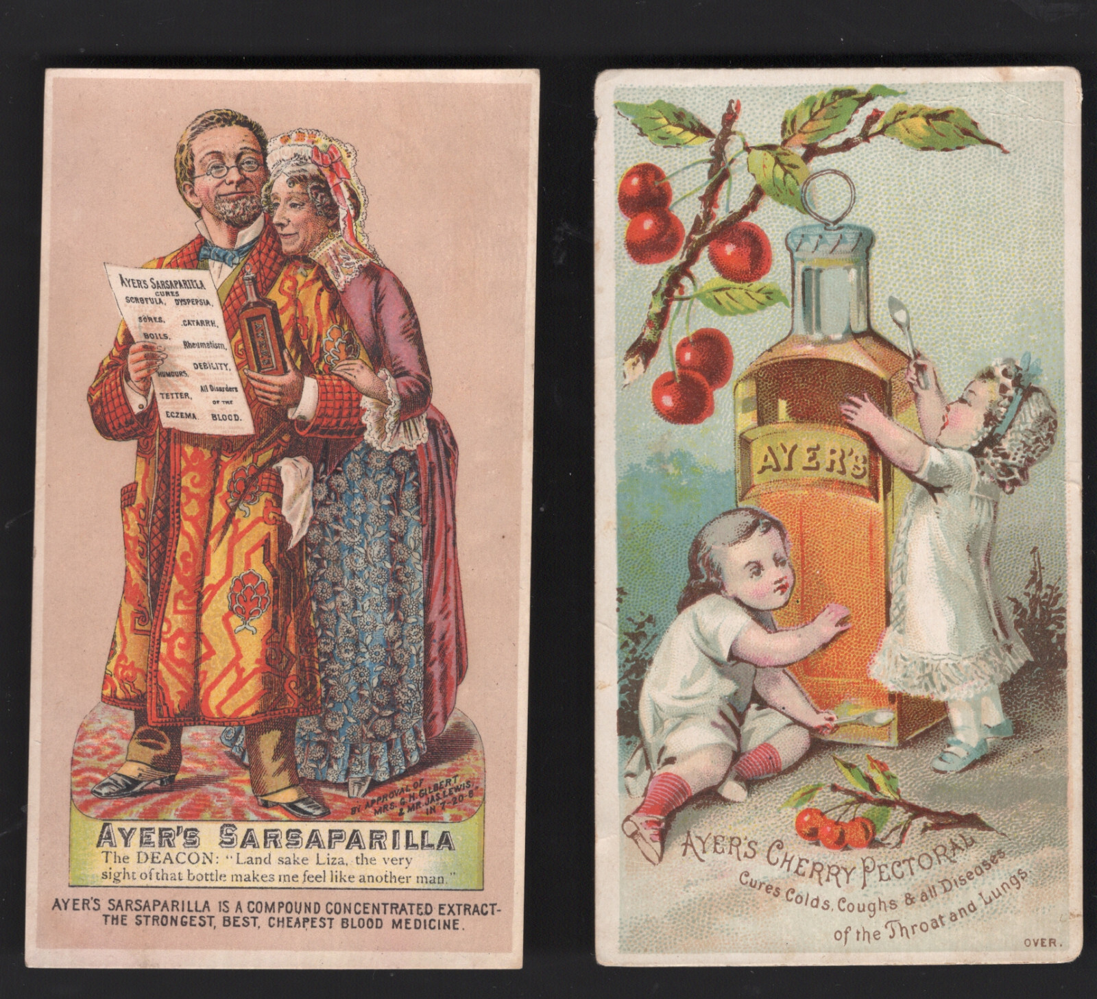 (2) DR. J. C. AYER & CO: SARSAPARILLA & CHERRY PECTORAL, 2 TRADE CARDS C1144