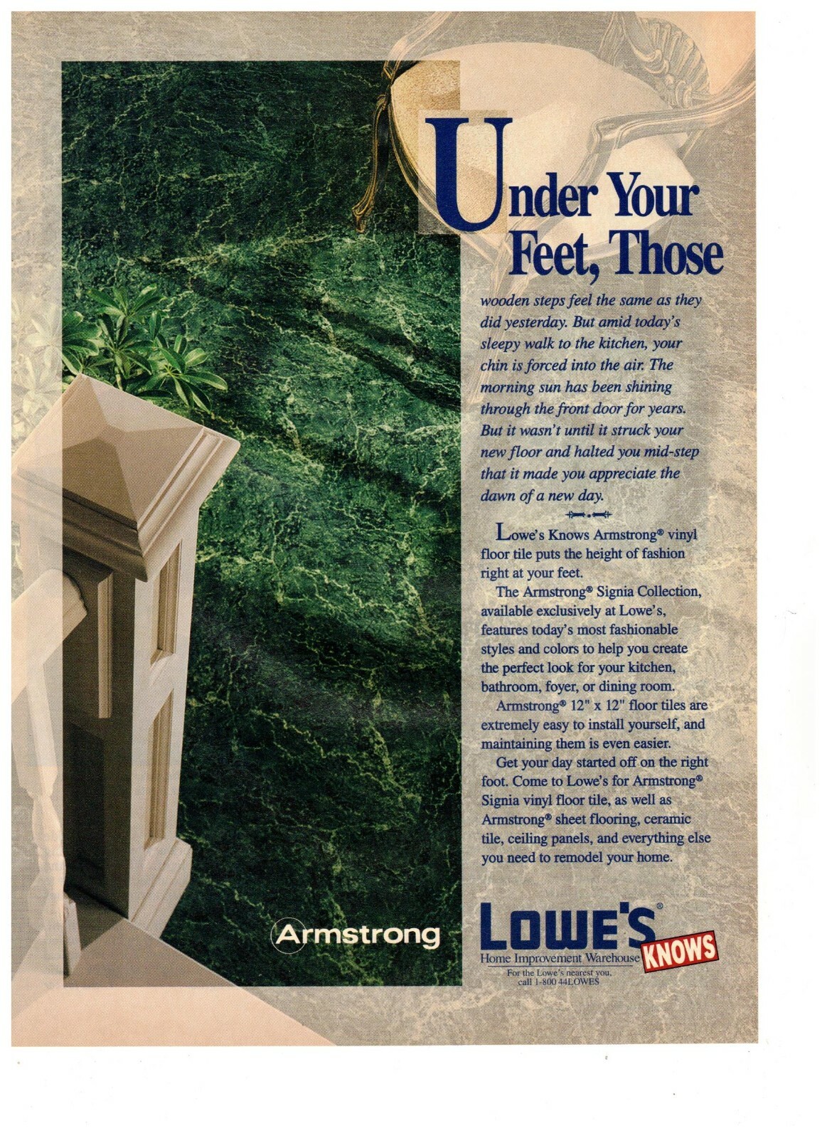 Lowes Knows Under Your Feet Armstrong Tile Emerald Green Vintage 1984 Print Ad