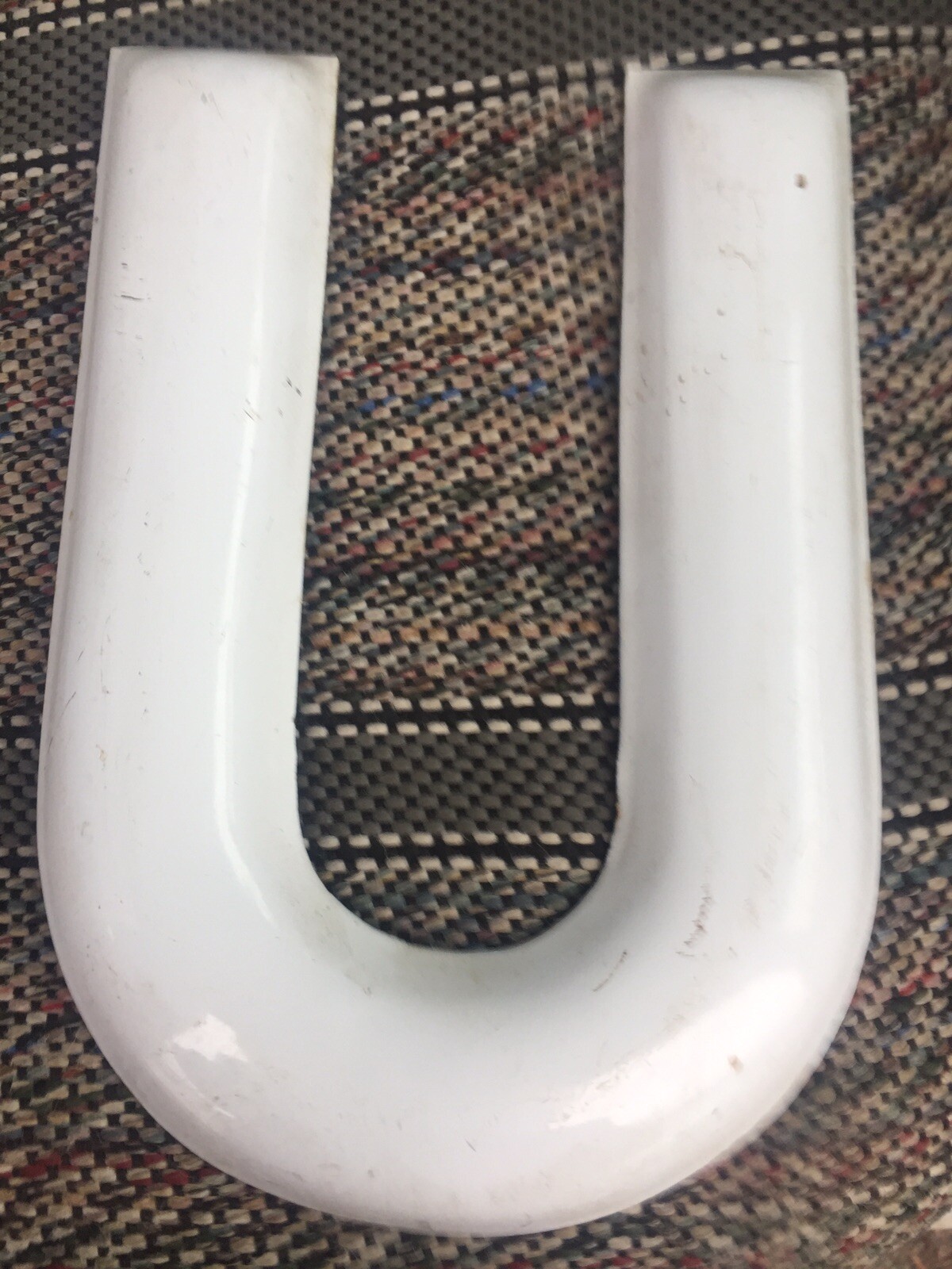 One (1) ANTIQUE “U” ENAMEL LETTER 10” PORCELAIN SIGN STORE Great Decor