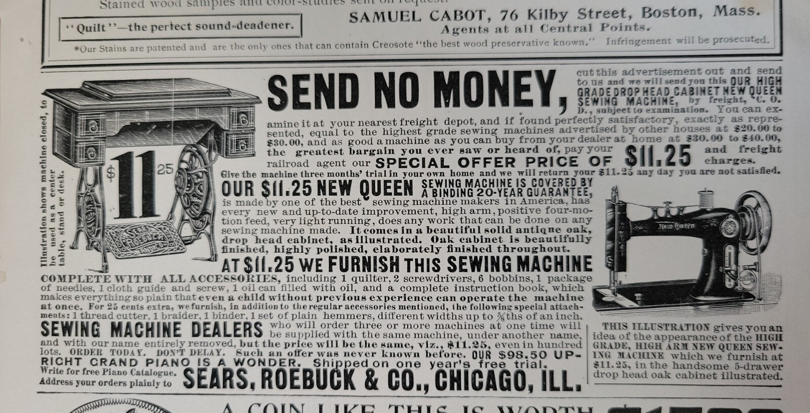 1901 Sears roebuck and c o sewing machines vintage Original ad