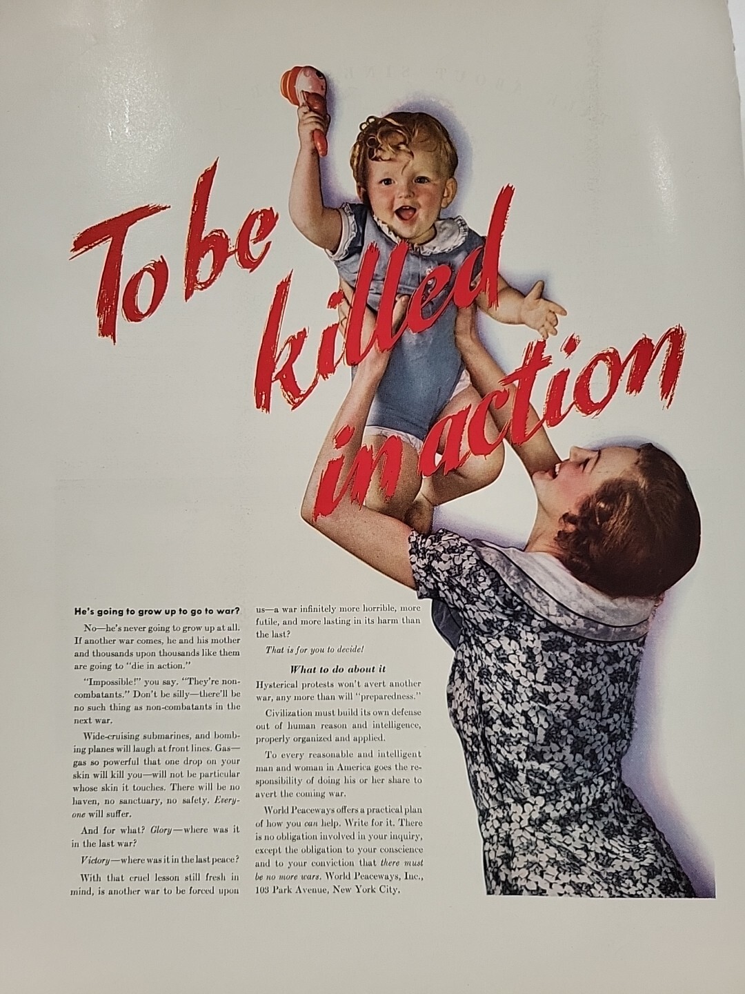 1935 World Peaceways Inc. Fortune Magazine Print Ad Anti-War Baby Ice Cream