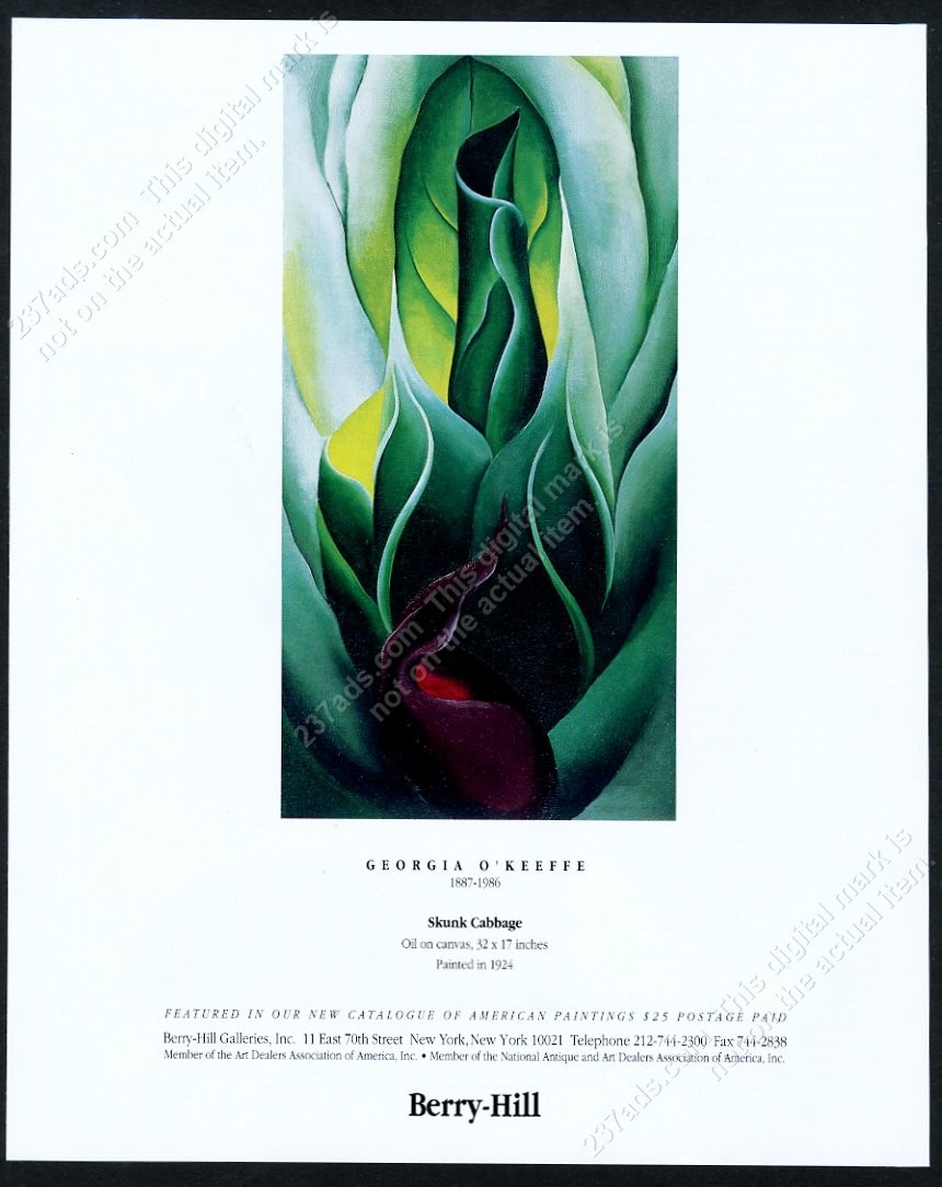 1988 Georgia O’Keeffe Skunk Cabbage 1924 painting NYC gallery vintage print ad