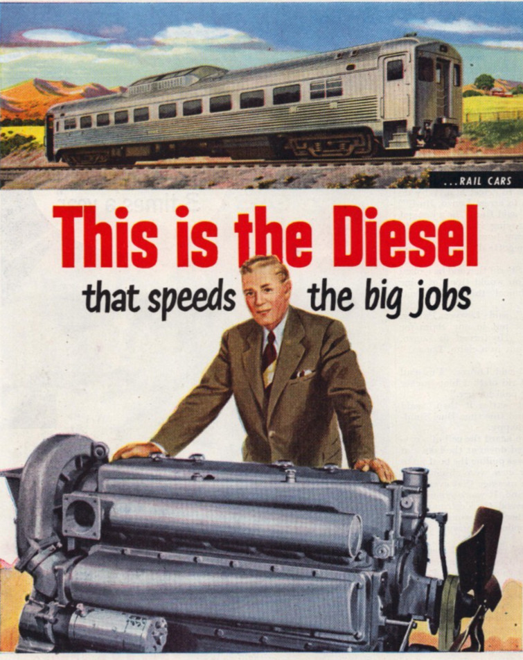 Detroit Diesel Engine Division GM 1950 Vintage Print Ad Budd Rail Earth Movers