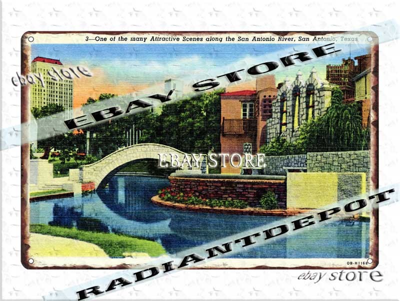 Tin Sign 1940 San Antonio River Walk Texas Scenic Canal View man cave