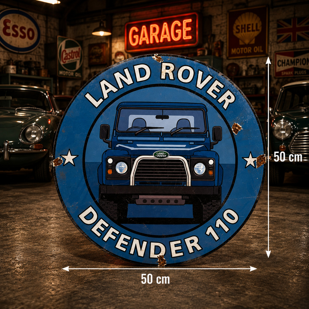 Land Rover Defender 110 Rusty Metal Sign – Garage Decor – 50 cm (19.7”)