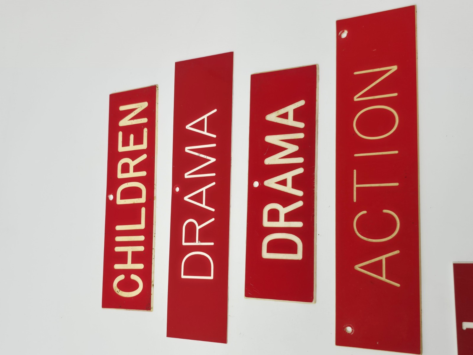 Retro 80s-90s Video Rental Store Marque/Plaque Genre Section Signs Lot Red