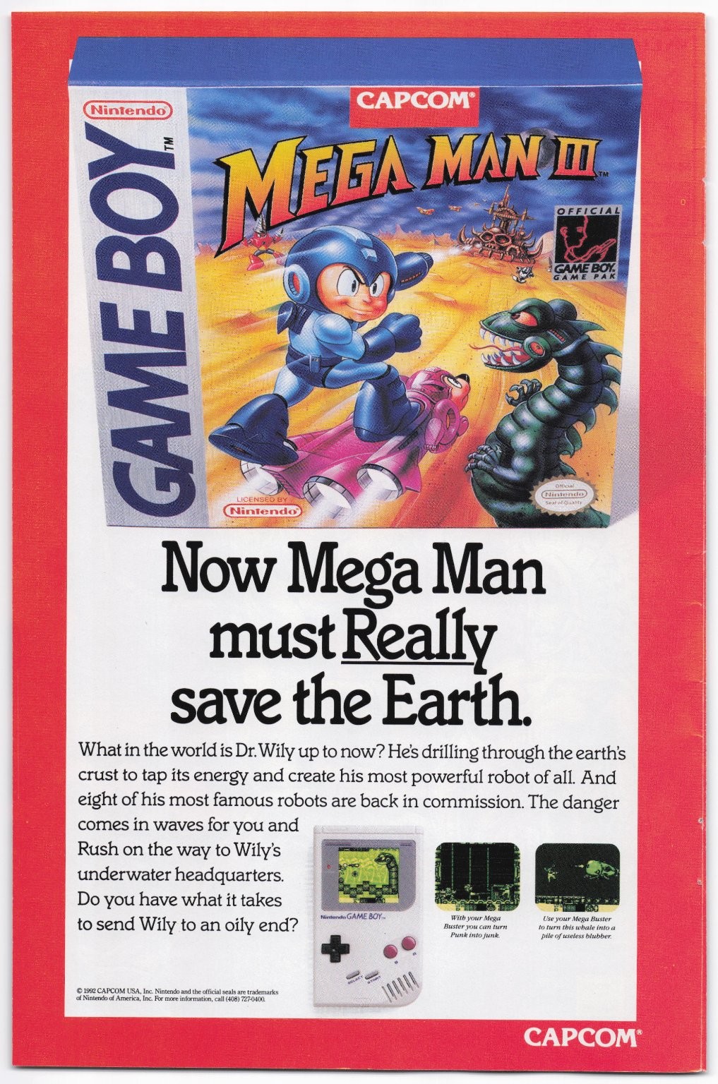 Vintage Nintendo Game Boy Video Game Ad Mega Man III 1992 Mega Man 3 Gameboy