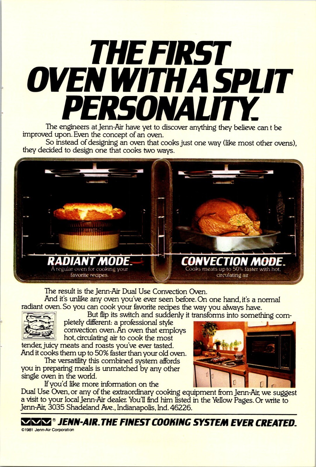Jenn-Air Dual Use Convection Oven Split Personality Vintage Print Ad 1981