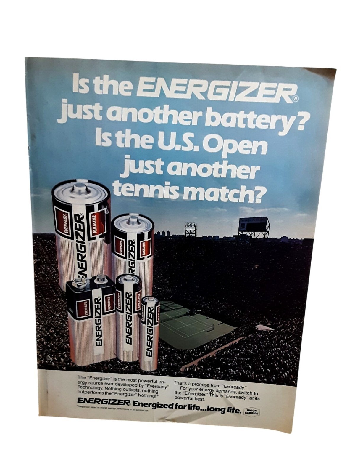 1981 Energizer Battery US Open Tennis Vintage Eveready Print Advertisement