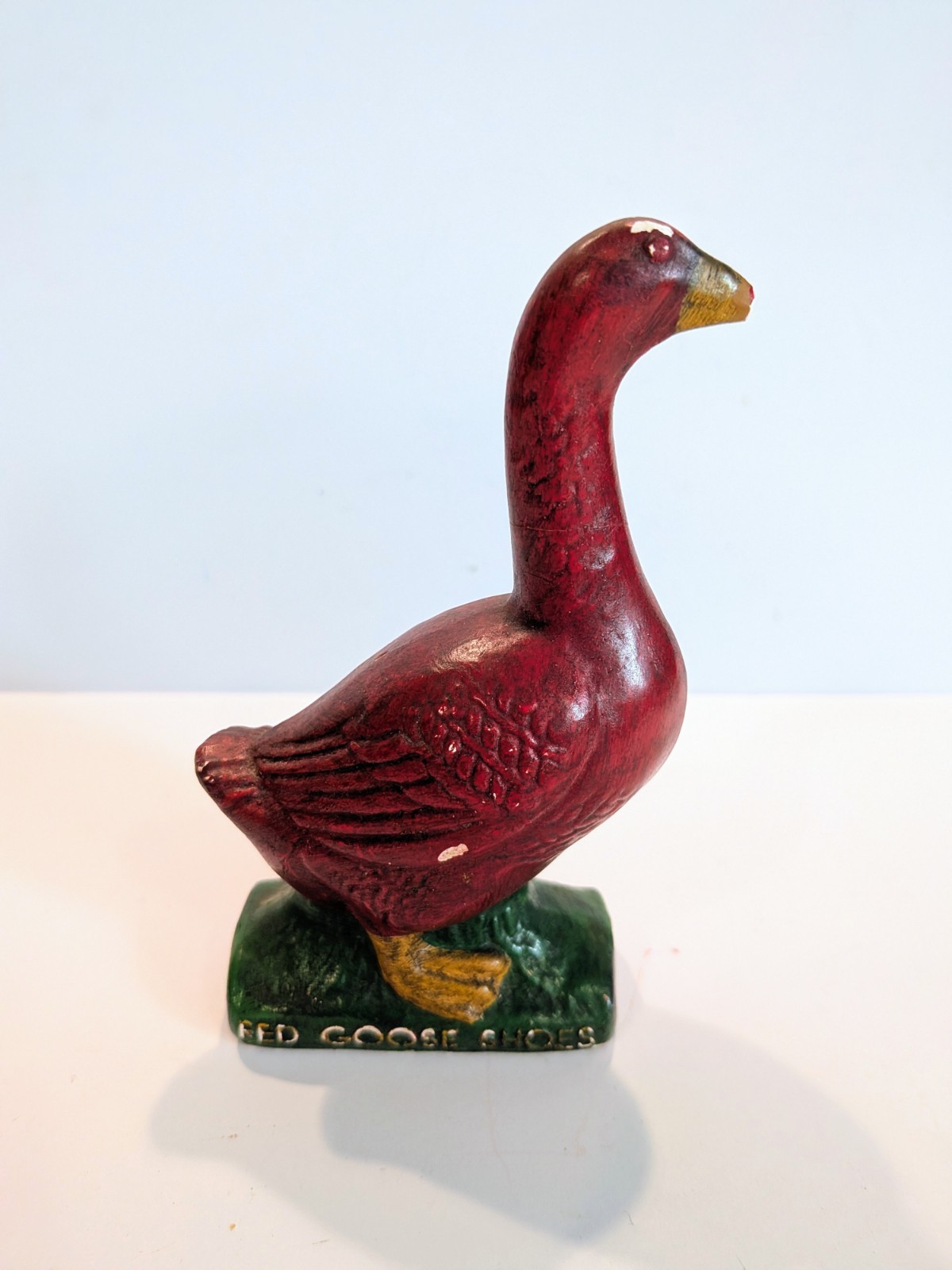 Antique 1920s Red Goose Shoes Advertising Figurine Chalkware 4.5″ Display Statue