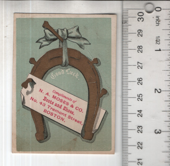N.A. Moses & Co Boots And Shoes Horseshoe Victorian Trade Card 3″x2″ VTC-XB107