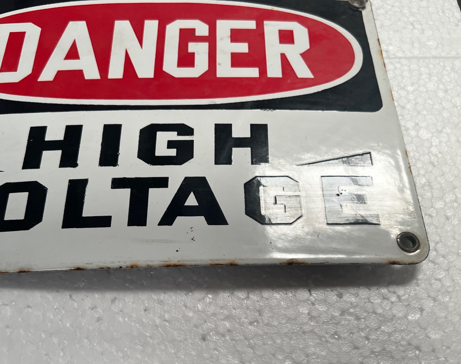 One Vintage Porcelain Sign Large 10”x7” Danger High Voltage Very Unique