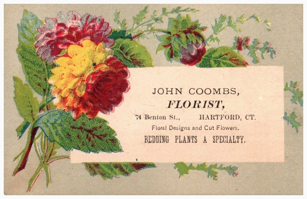 Victorian Trade Cards 1885 John Coombs, Florist, Hartford, Connecticut
