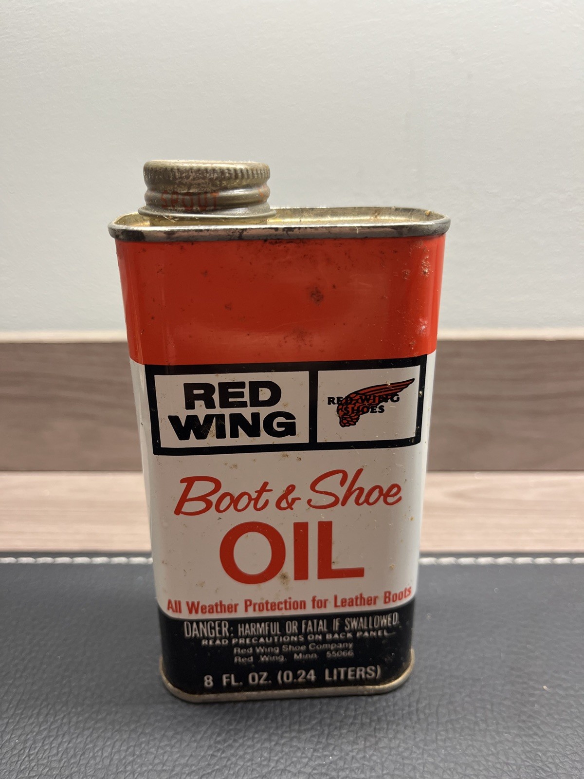 Vtg 8 Oz. RED WING BOOT & SHOE OIL Collectable Tin Can EMPTY Red Wing Minn.